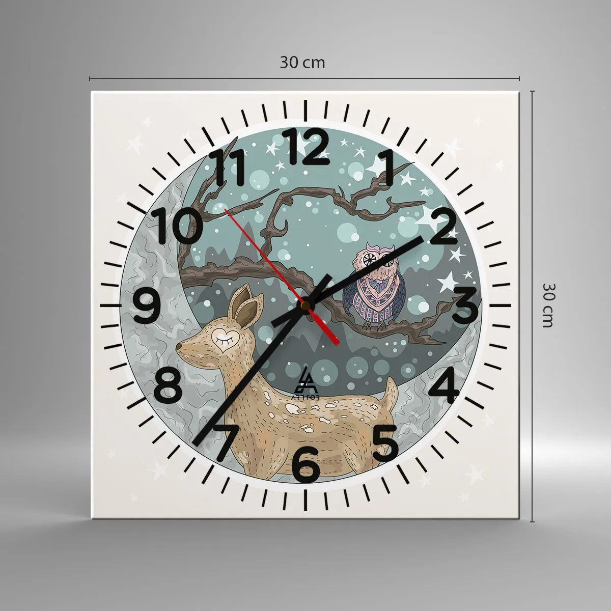 Relógio de parede - Relógio em vidro - Noite na floresta como em um conto de fadas - 30x30 cm