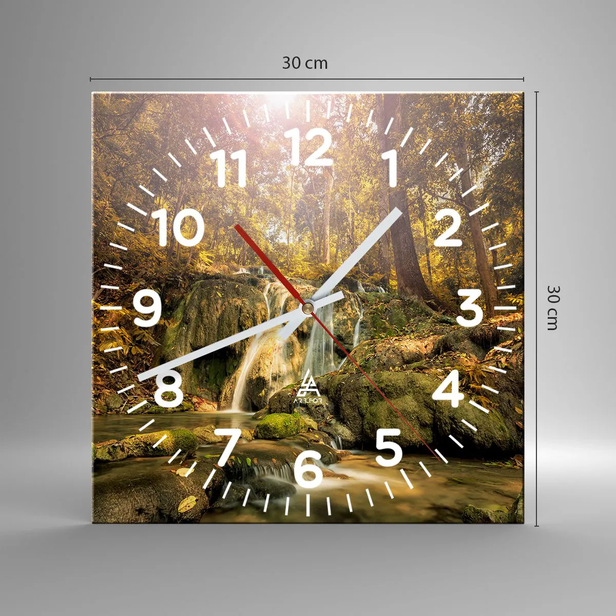 Wanduhr - Glasuhr - Waldkaskade im Grünen - 30x30 cm