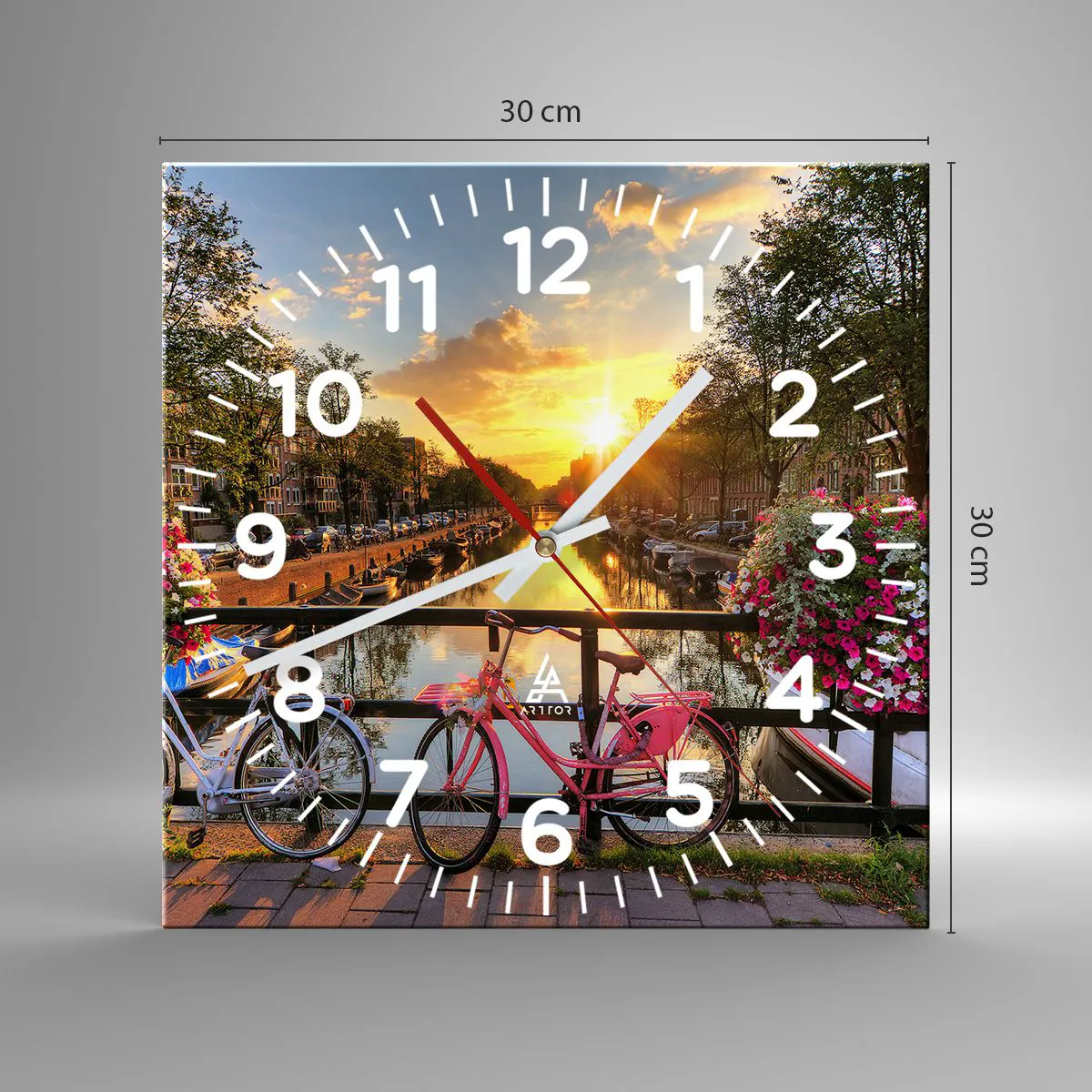 Ceas de perete - Ceas pe sticlă - Dimineața de primăvară în Amsterdam - 30x30 cm