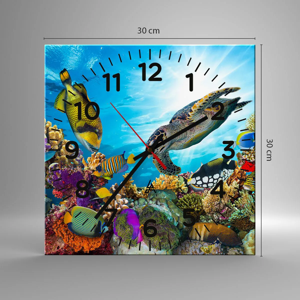 Ceas de perete - Ceas pe sticlă - Promenada de corali - 30x30 cm