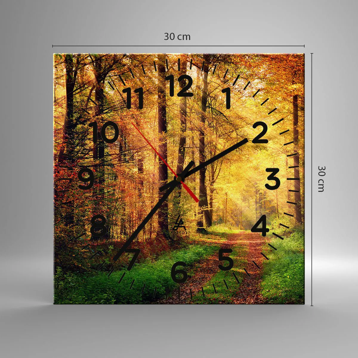 Wall clock - Clock on glass - Forest Golden silence - 30x30 cm