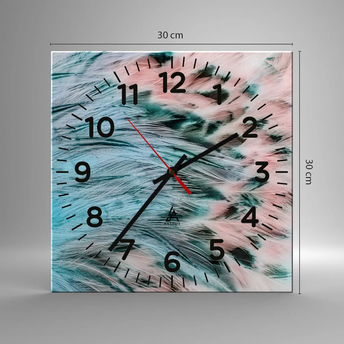 Ceas de perete - Ceas pe sticlă - Puful roz și safir - 30x30 cm