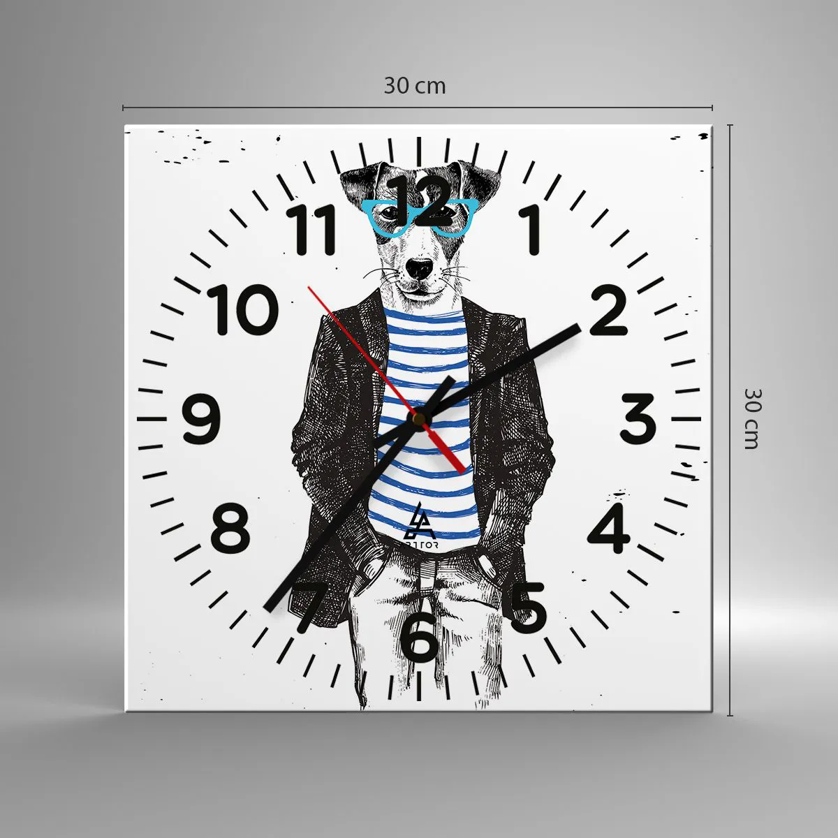 Ceas de perete - Ceas pe sticlă - Câinele în dungi - 30x30 cm