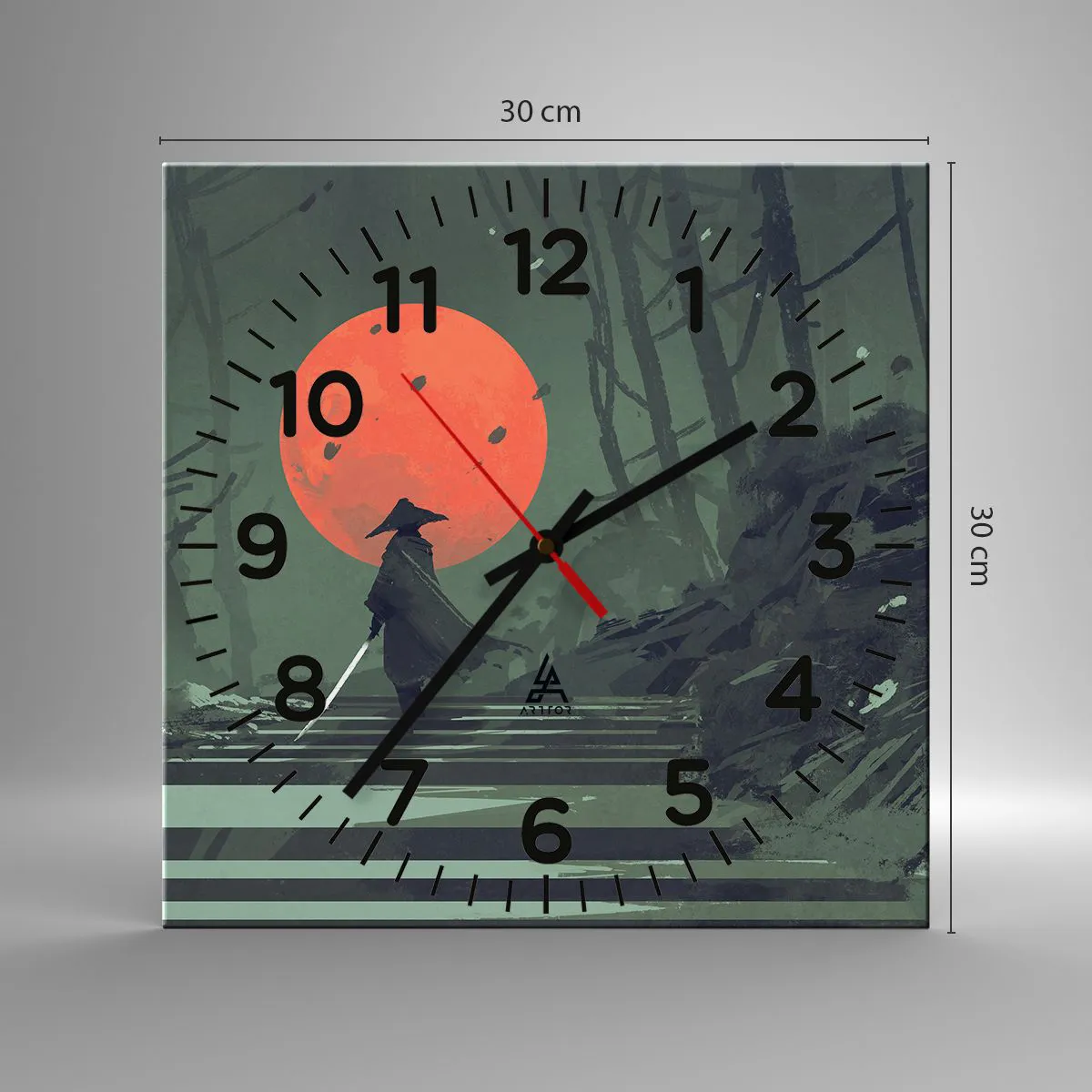 Ceas de perete - Ceas pe sticlă - Războinicul lunii roșii - 30x30 cm