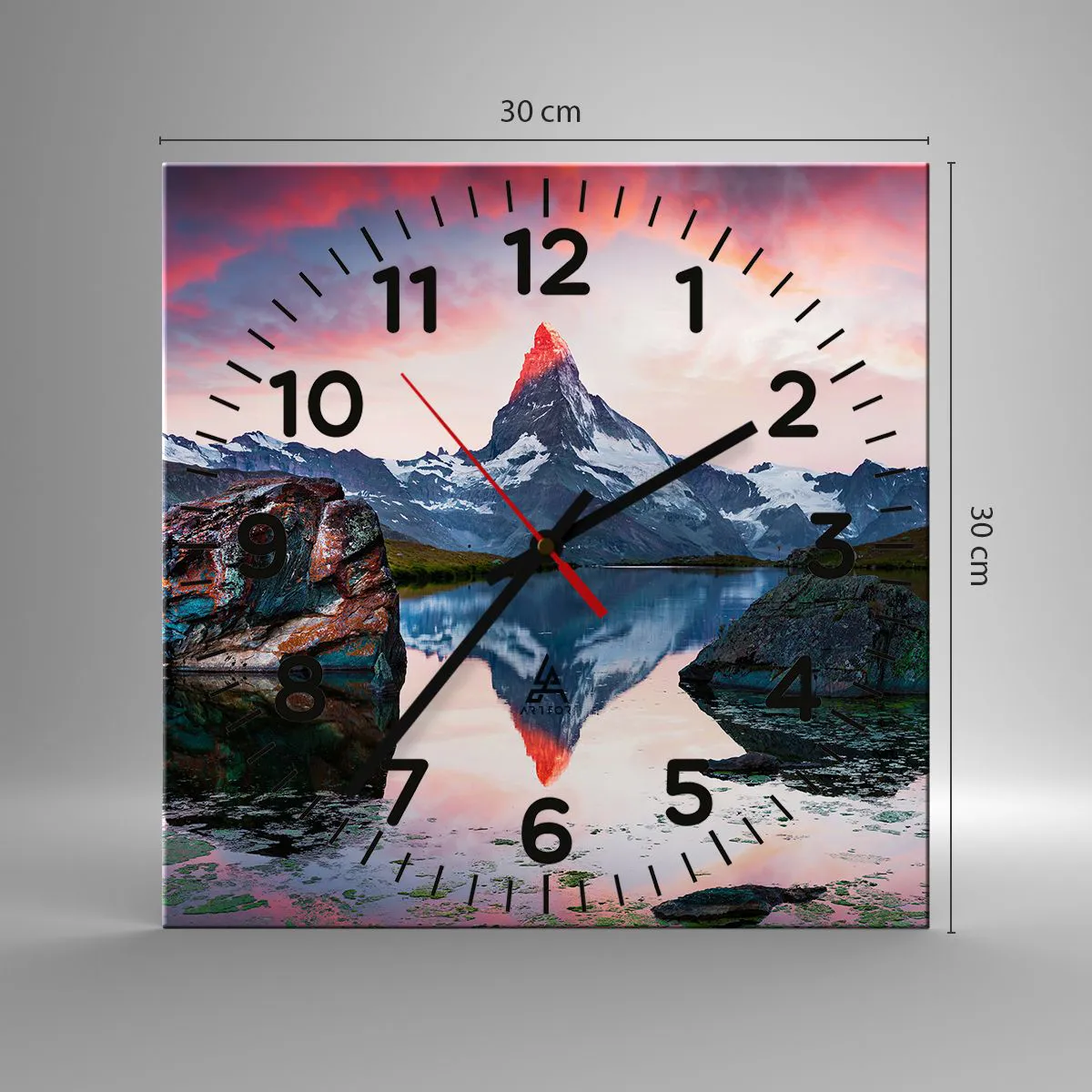 Ceas de perete - Ceas pe sticlă - Inima munților este fierbinte - 30x30 cm