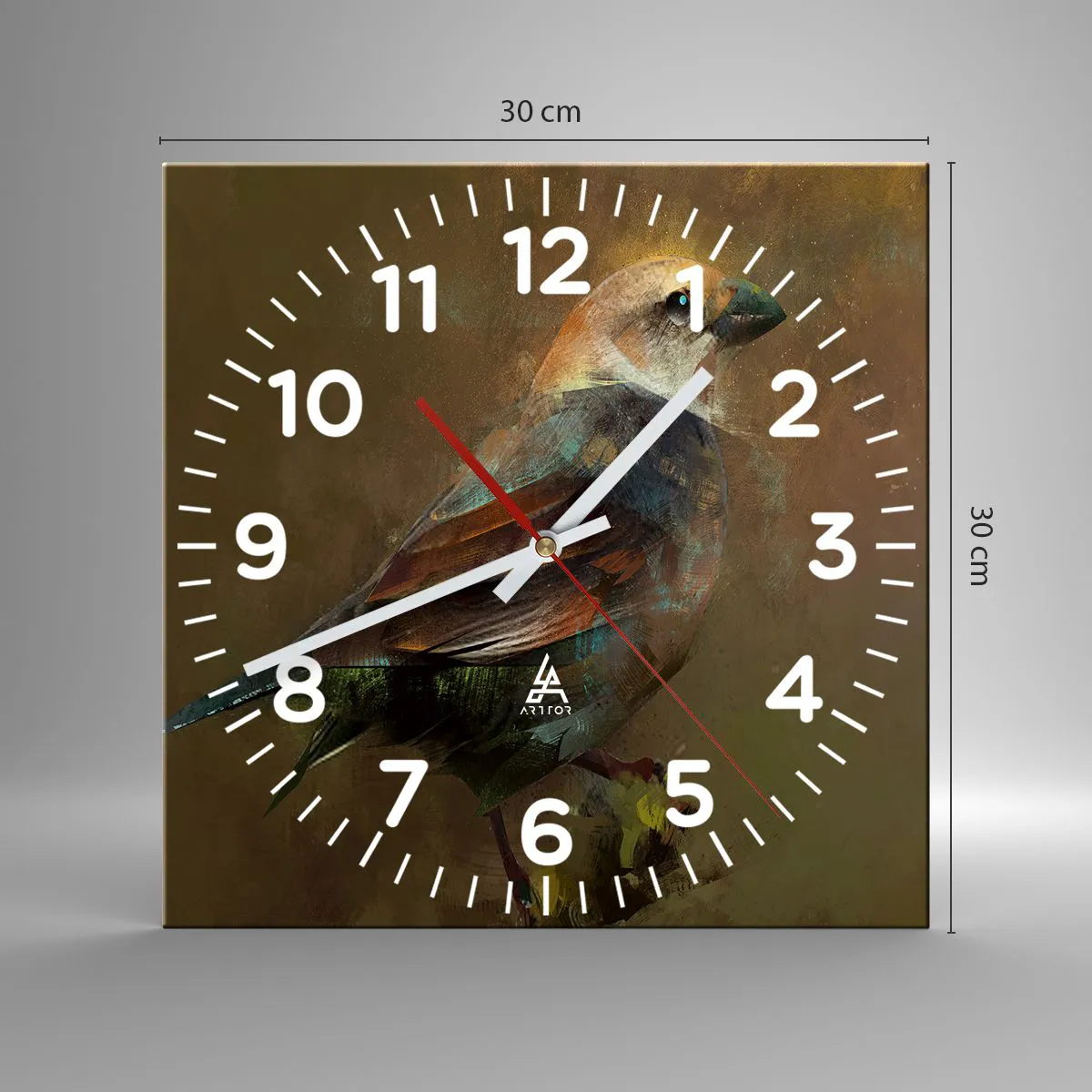 Wall clock - Clock on glass - Sparrow, a Little Birdy - 30x30 cm