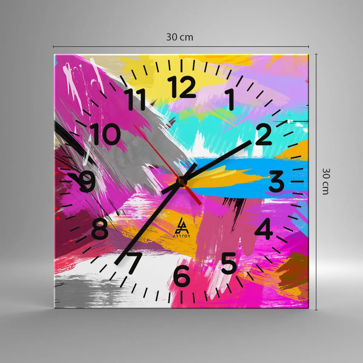 Reloj de pared - Reloj de vidrio - Abstracción colorida - 30x30 cm