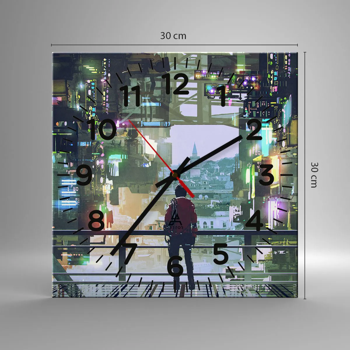 Wall clock - Clock on glass - Two Worlds - 30x30 cm