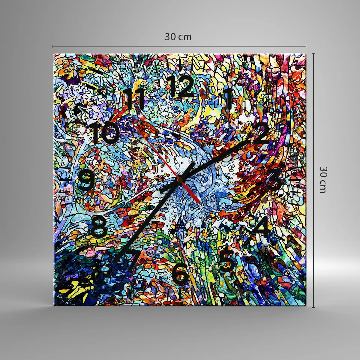 Wanduhr - Glasuhr - Glasmalerei Wassertropfen - 30x30 cm