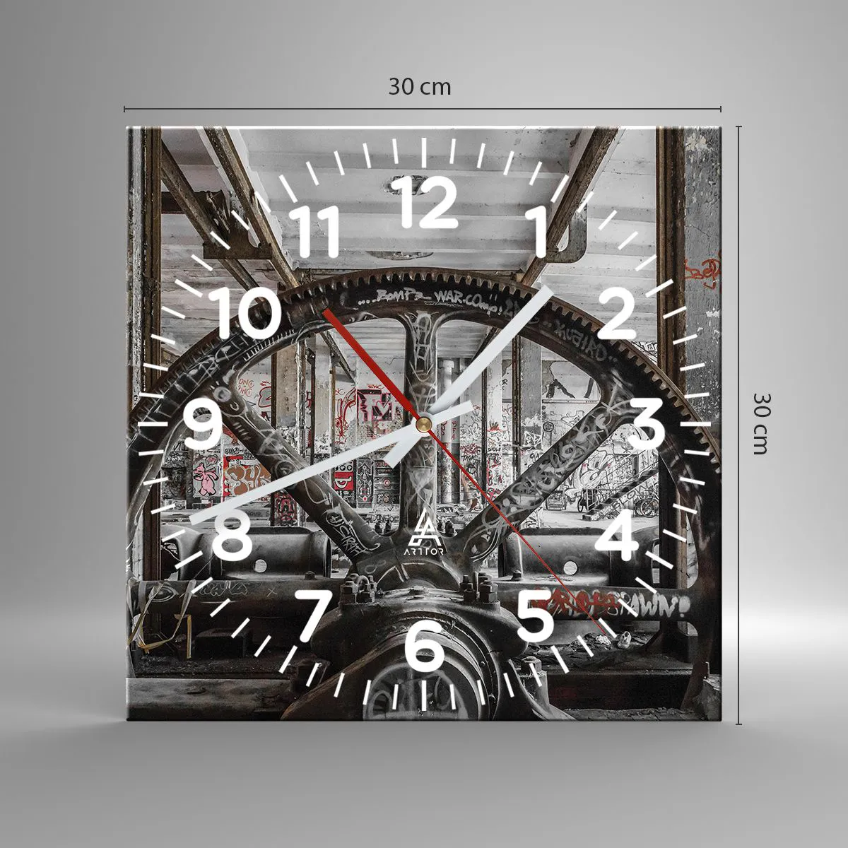 Ceas de perete - Ceas pe sticlă - Viața secretă a unei fabrici - 30x30 cm