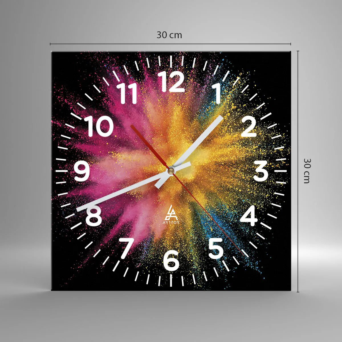 Ceas de perete - Ceas pe sticlă - Nașterea culorii  - 30x30 cm