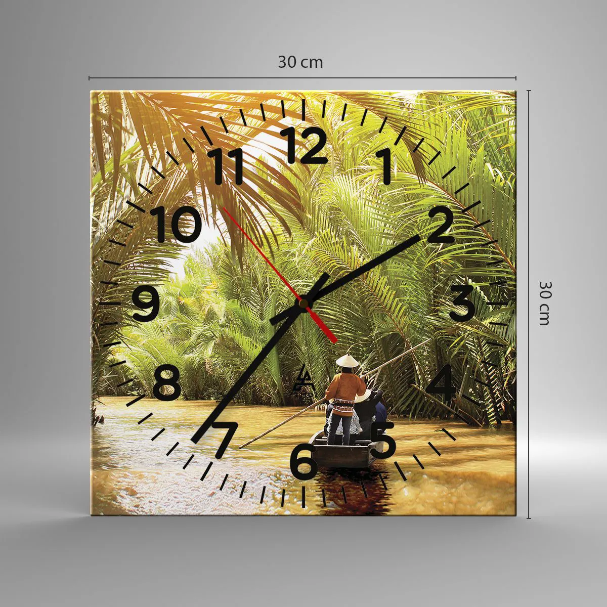 Reloj de pared - Reloj de vidrio - En un túnel de palmeras - 30x30 cm
