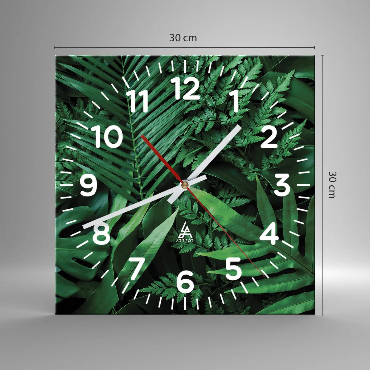 Ceas de perete - Ceas pe sticlă - Înfășurate în verde - 30x30 cm