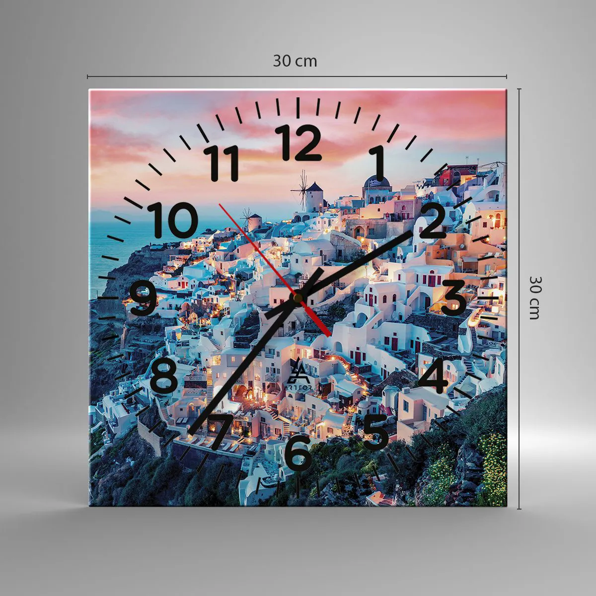 Ceas de perete - Ceas pe sticlă - Vacanța ta grecească - 30x30 cm