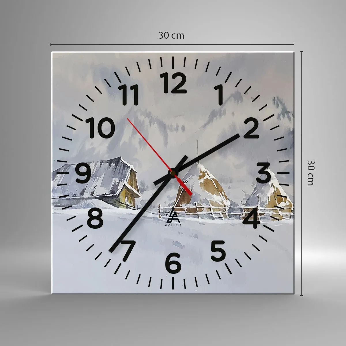 Nástenné hodiny - V zasneženom údolí - 30x30 cm