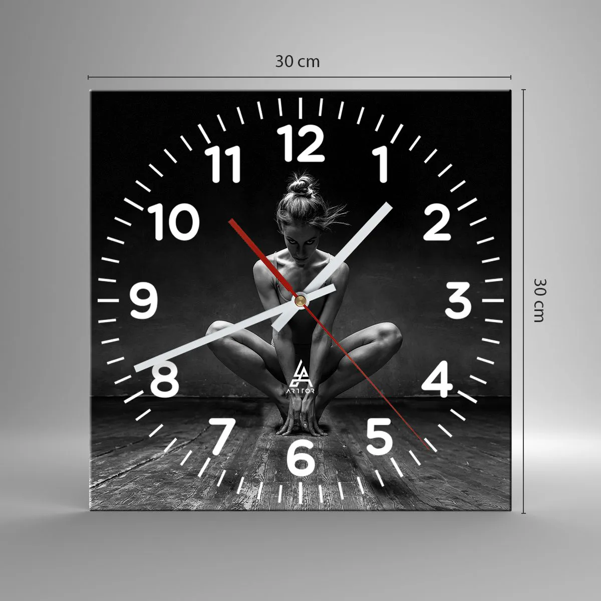 Ceas de perete - Ceas pe sticlă - Energie de dans concentrată - 30x30 cm