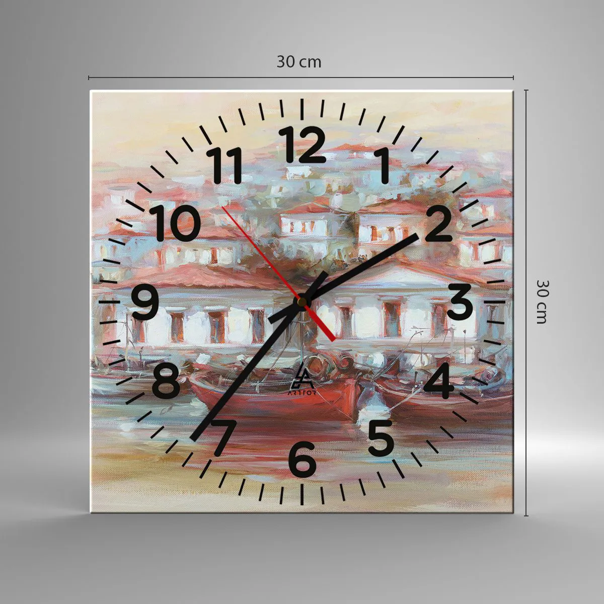 Wanduhr - Glasuhr - Glückliche Stadt - 30x30 cm
