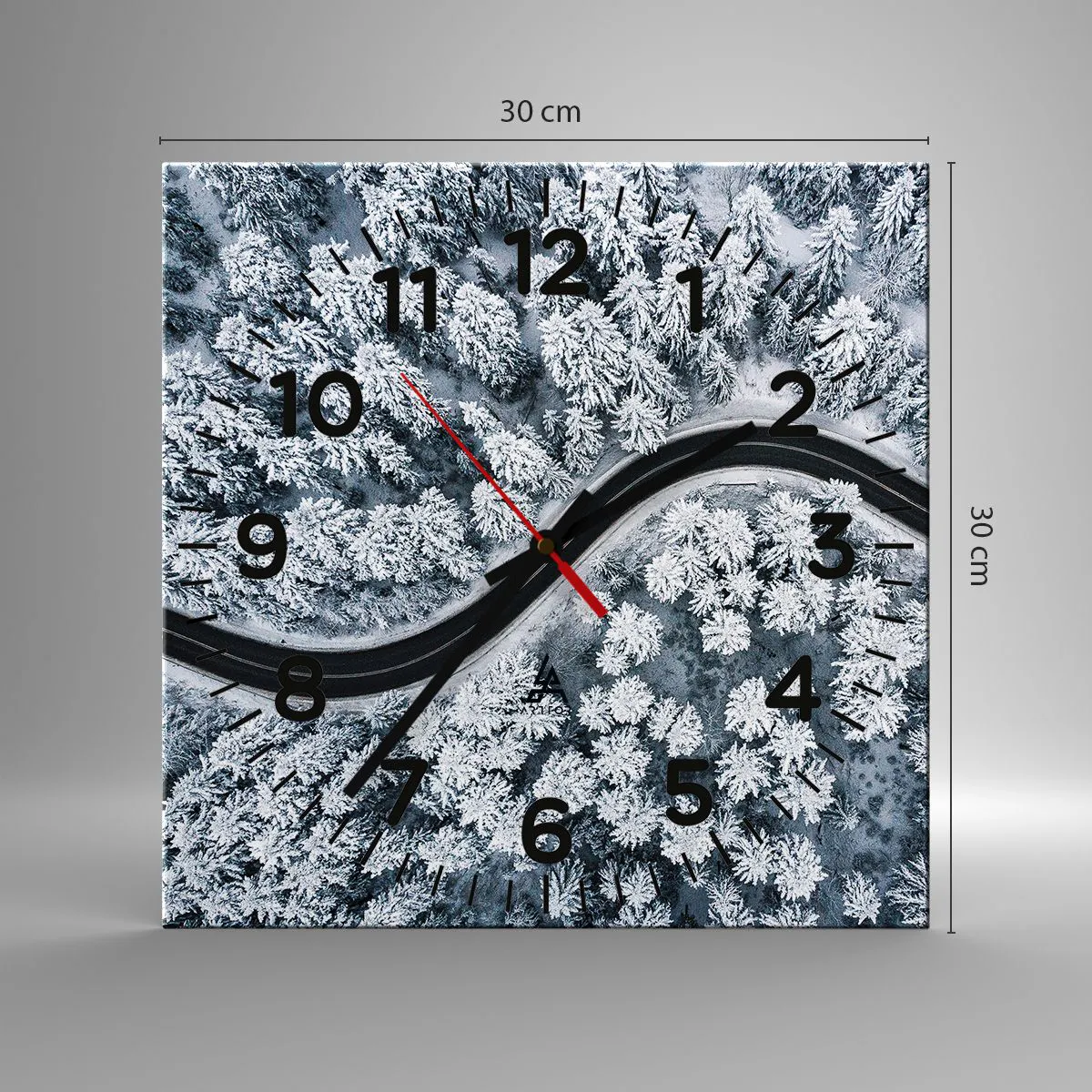 Ceas de perete - Ceas pe sticlă - Prin pădurea de iarnă - 30x30 cm