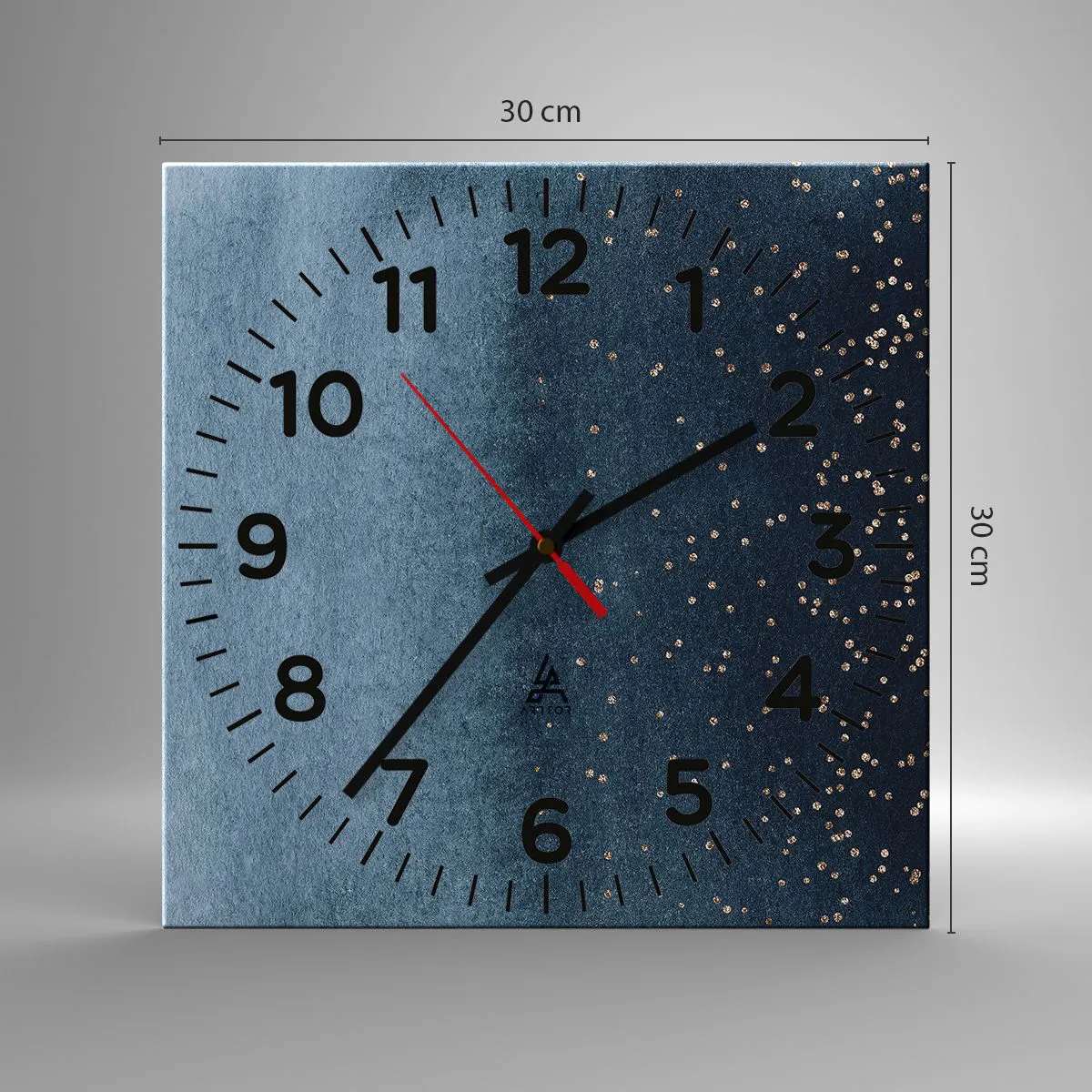 Ceas de perete - Ceas pe sticlă - Compoziție - faze albastre - 30x30 cm