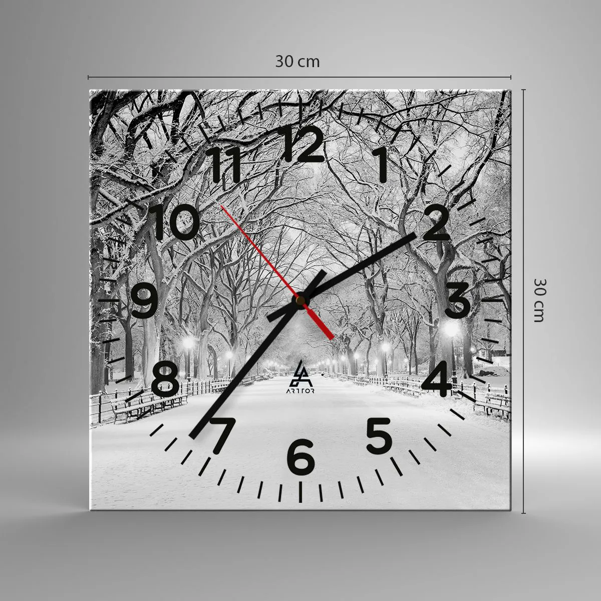 Relógio de parede - Relógio em vidro - Quatro estações - inverno - 30x30 cm