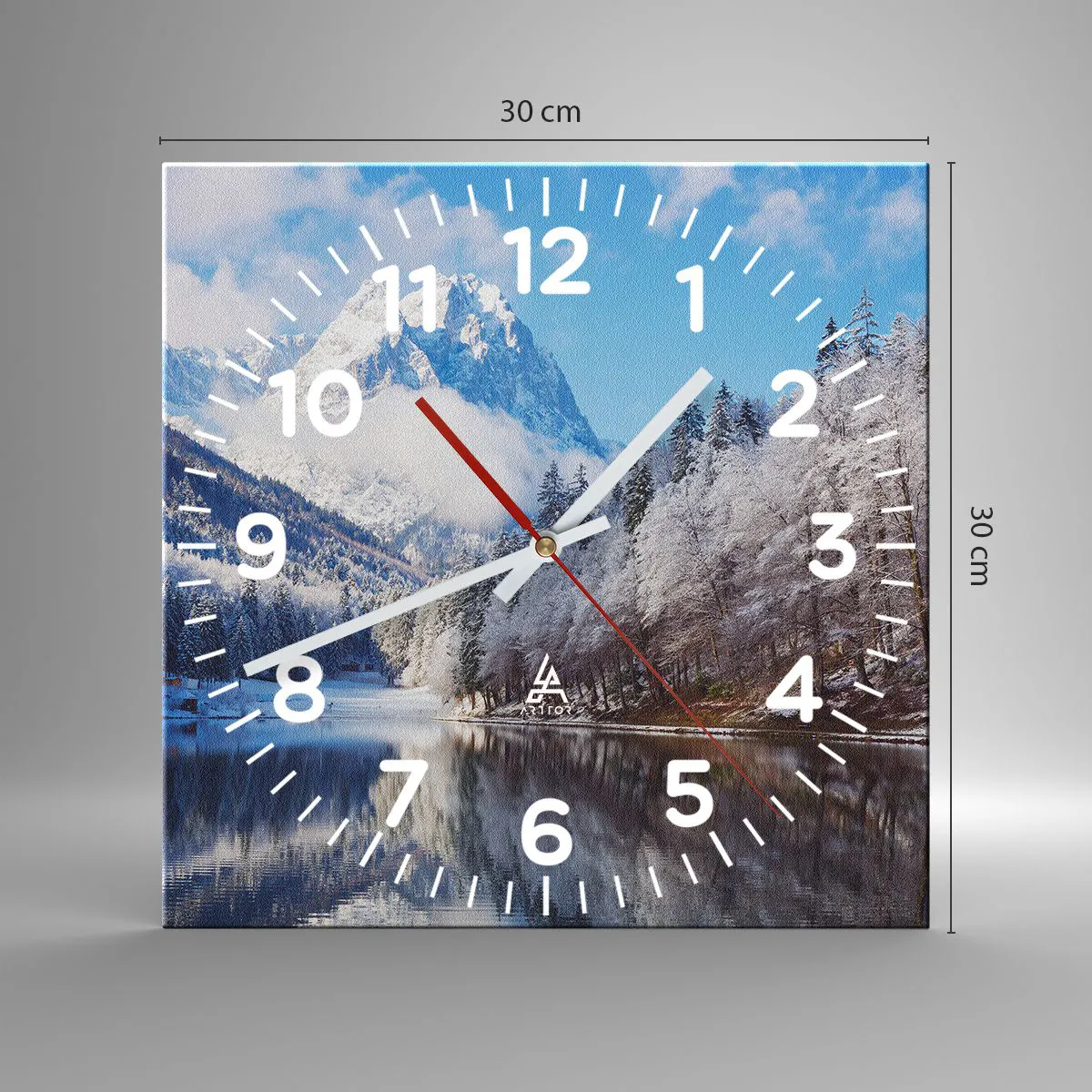 Relógio de parede - Relógio em vidro - Guarda de neve - 30x30 cm