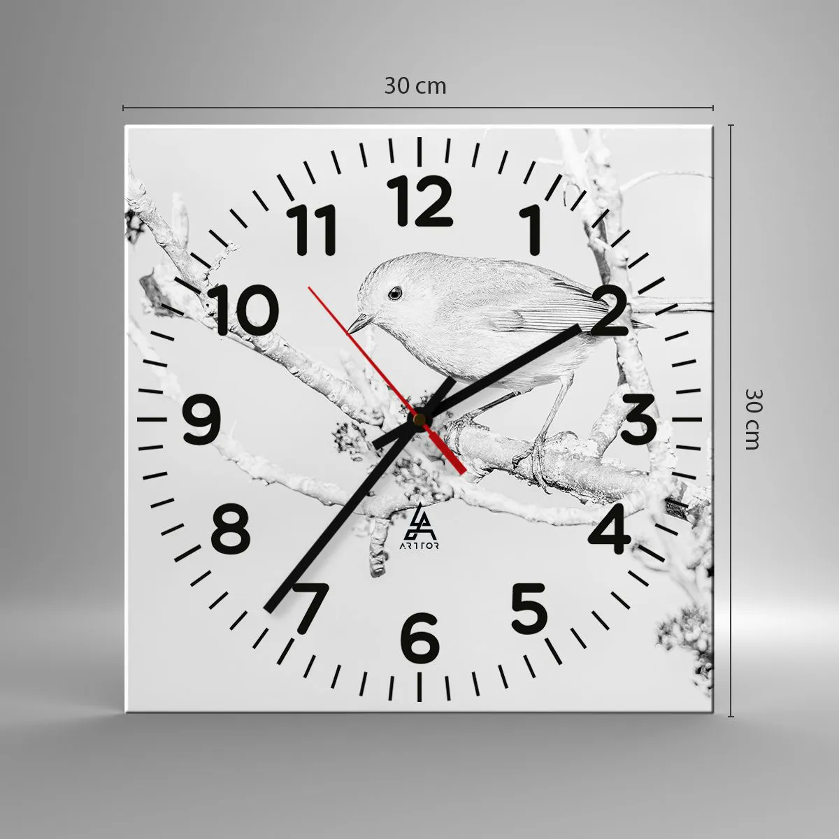 Ceas de perete - Ceas pe sticlă - Dimineață de iarnă - 30x30 cm