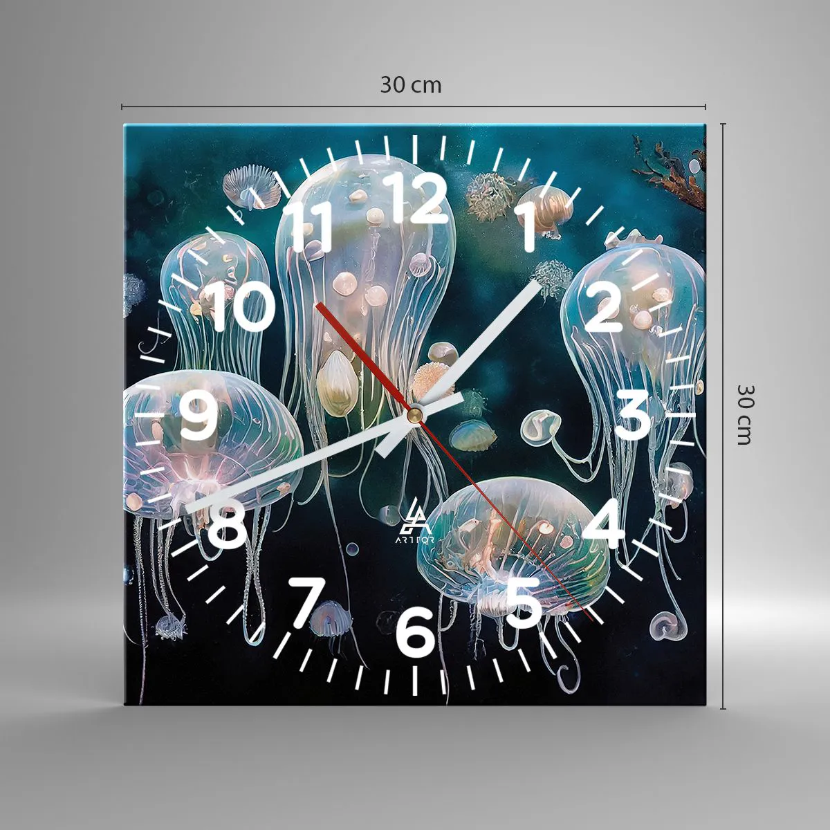 Ceas de perete - Ceas pe sticlă - Balul subacvatic - 30x30 cm