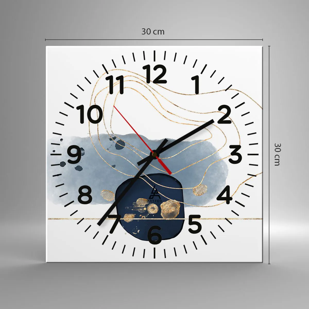 Ceas de perete - Ceas pe sticlă - Fantezie albastru-auriu - 30x30 cm