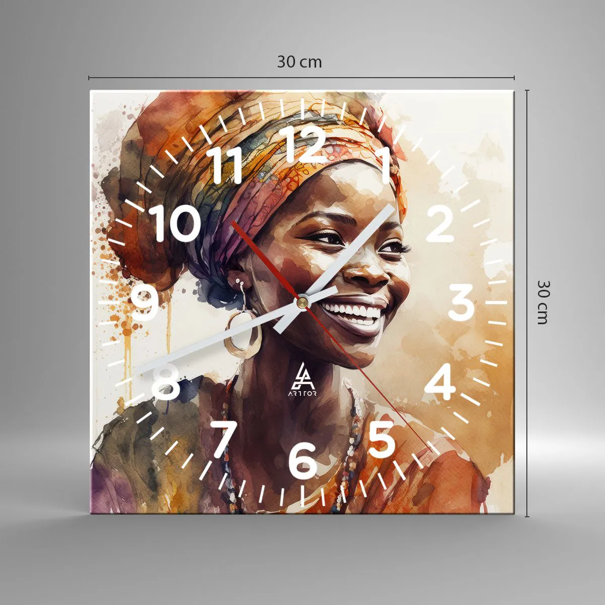 Reloj de pared - Reloj de vidrio - Reina africana - 30x30 cm