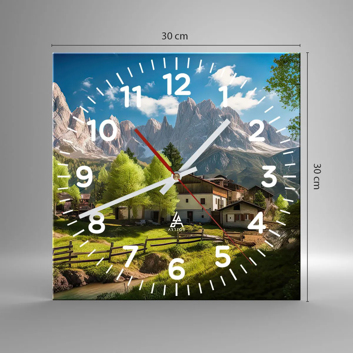 Wall clock - Clock on glass - Alpine Idyll - 30x30 cm
