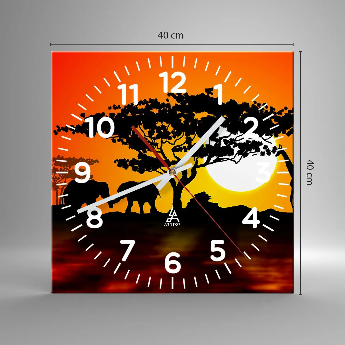 Ceas de perete - Ceas pe sticlă - Întâlnire în savană - 40x40 cm