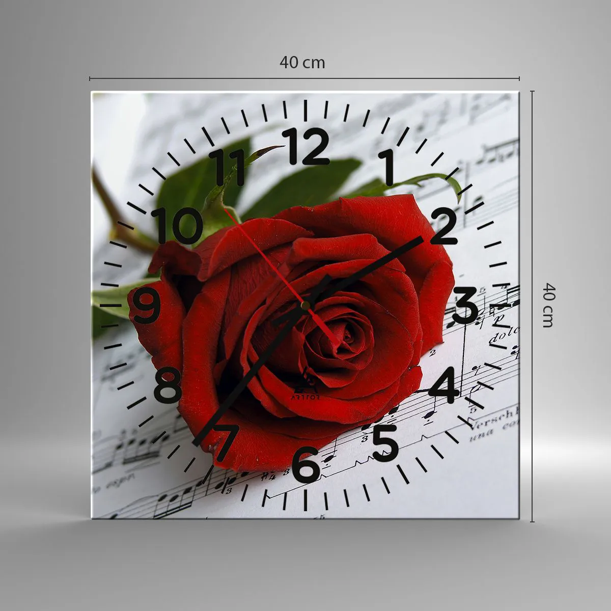 Wanduhr - Glasuhr - Musik der Gefühle in Scharlach - 40x40 cm