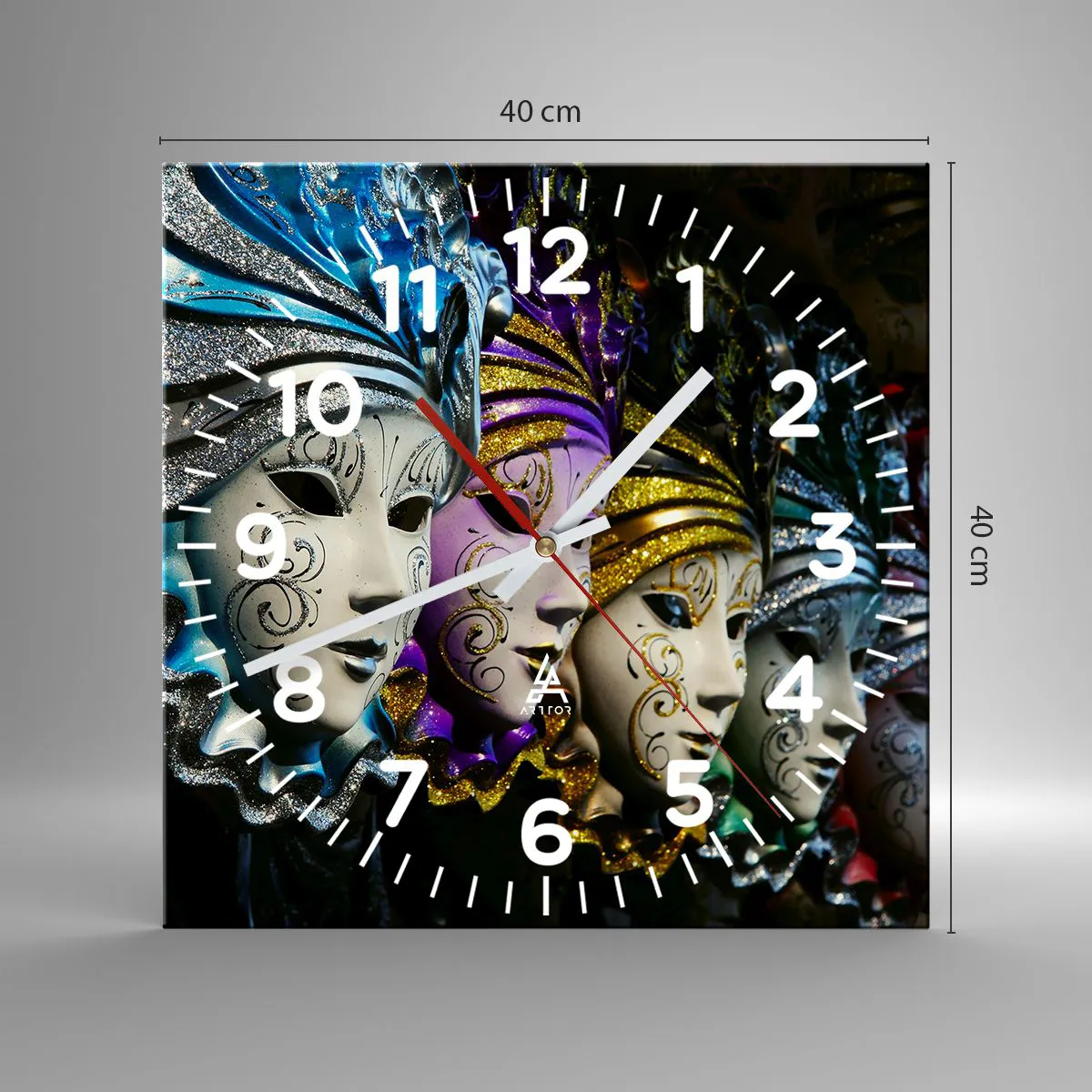 Ceas de perete - Ceas pe sticlă - Mister în aur și argint - 40x40 cm