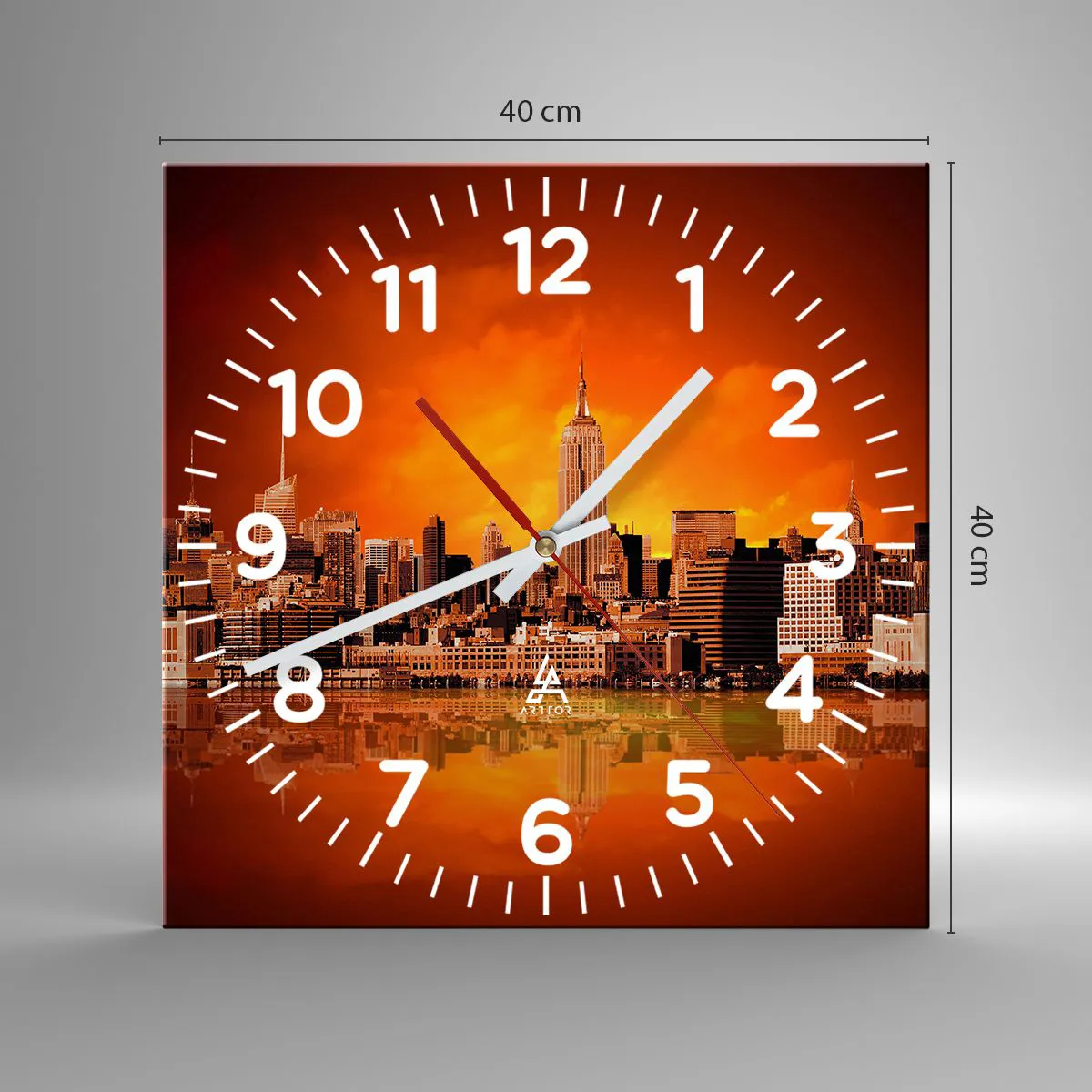 Wanduhr - Glasuhr - Das Großstadtpanorama in Gelb und Bronze - 40x40 cm