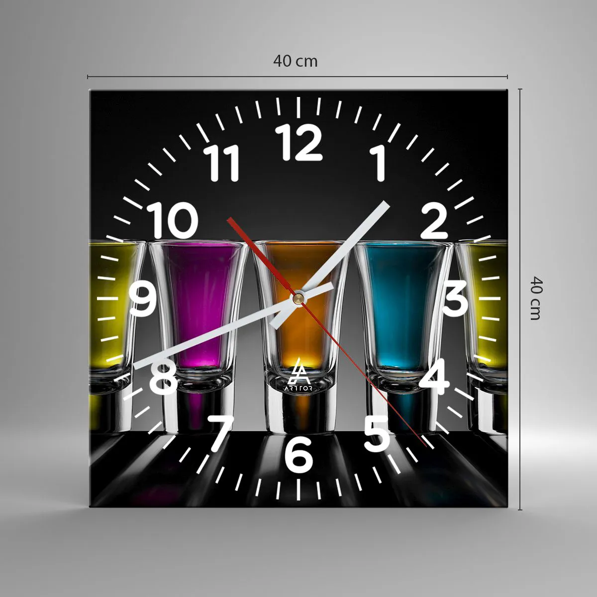 Ceas de perete - Ceas pe sticlă - Culori de bucurie - 40x40 cm