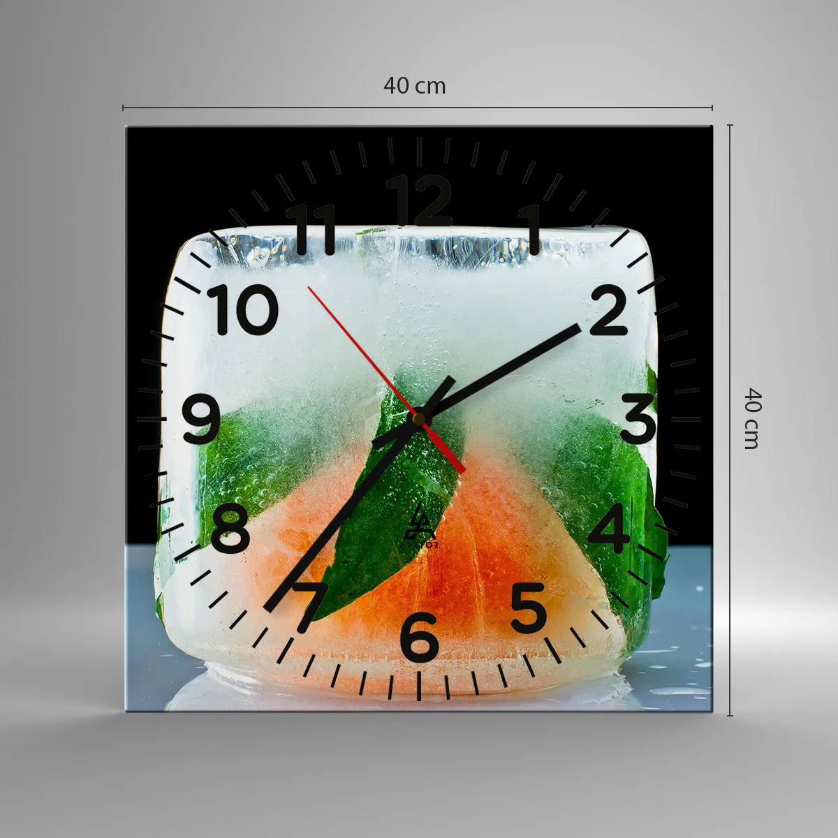 Relógio de parede - Relógio em vidro - Frescor e refresco - 40x40 cm