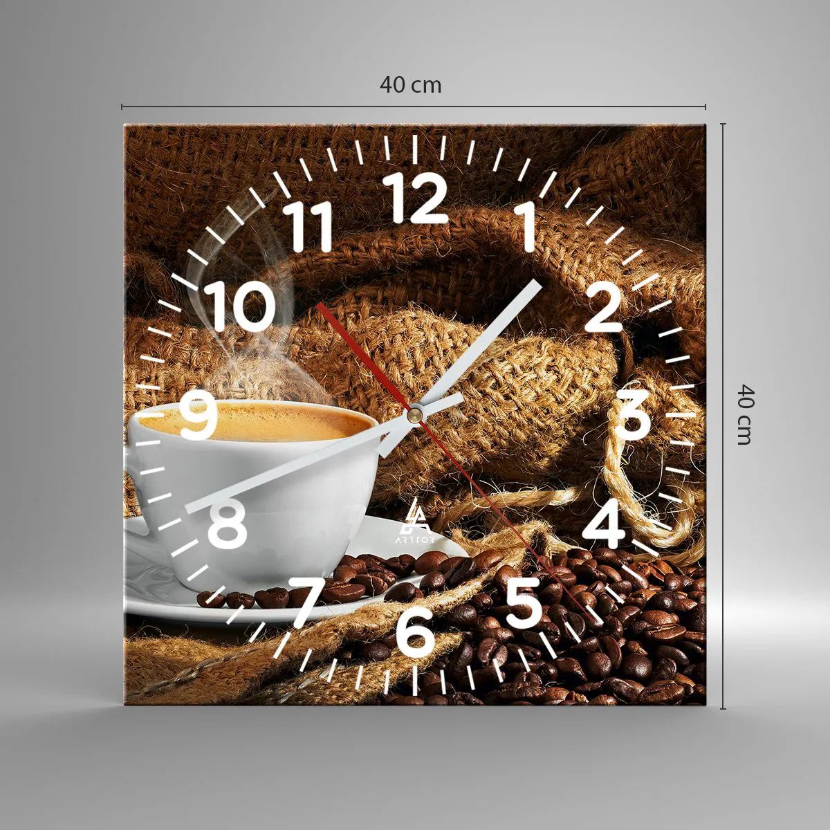 Wall clock - Clock on glass - Smell of a Mocha and Density of a Honey Drink - 40x40 cm