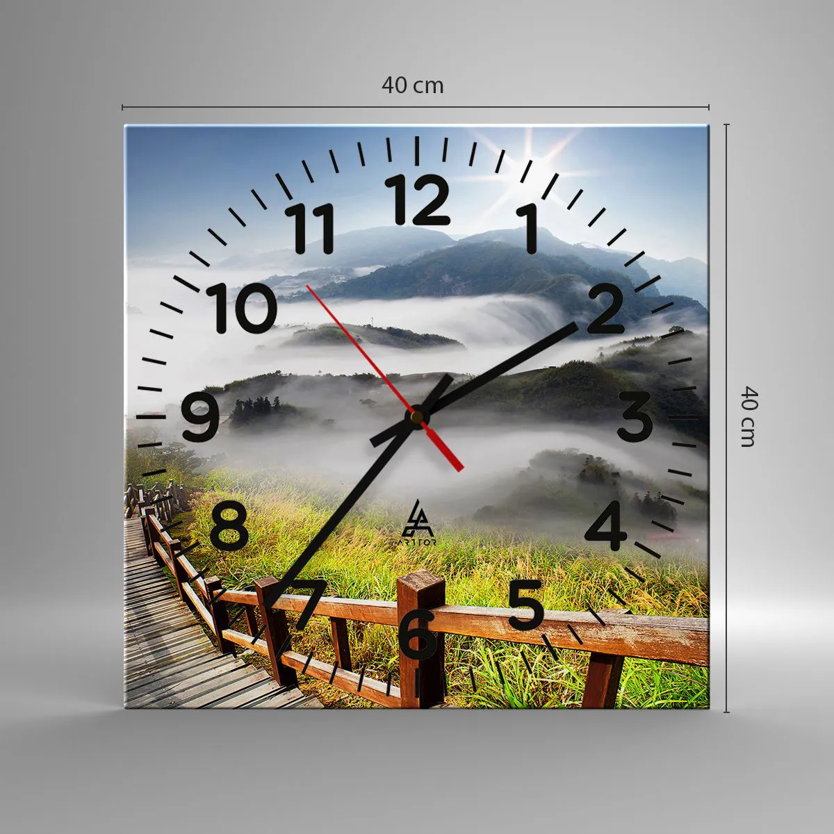 Wanduhr - Glasuhr - Gewebt aus Lichtschein und Nebel - 40x40 cm