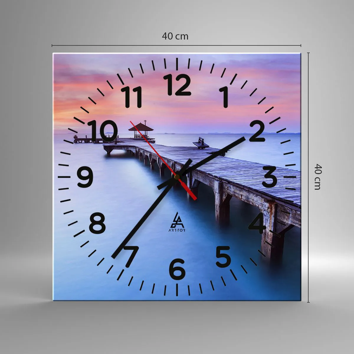 Ceas de perete - Ceas pe sticlă - Mare de liniște până la orizont - 40x40 cm
