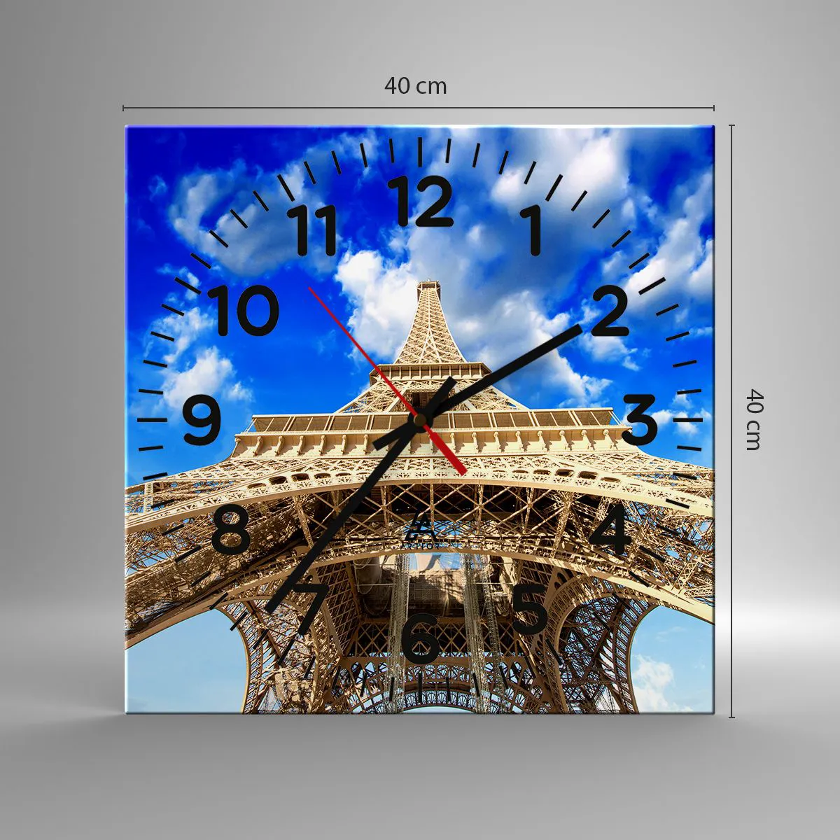 Ceas de perete - Ceas pe sticlă - Atingând cerul și norii - 40x40 cm