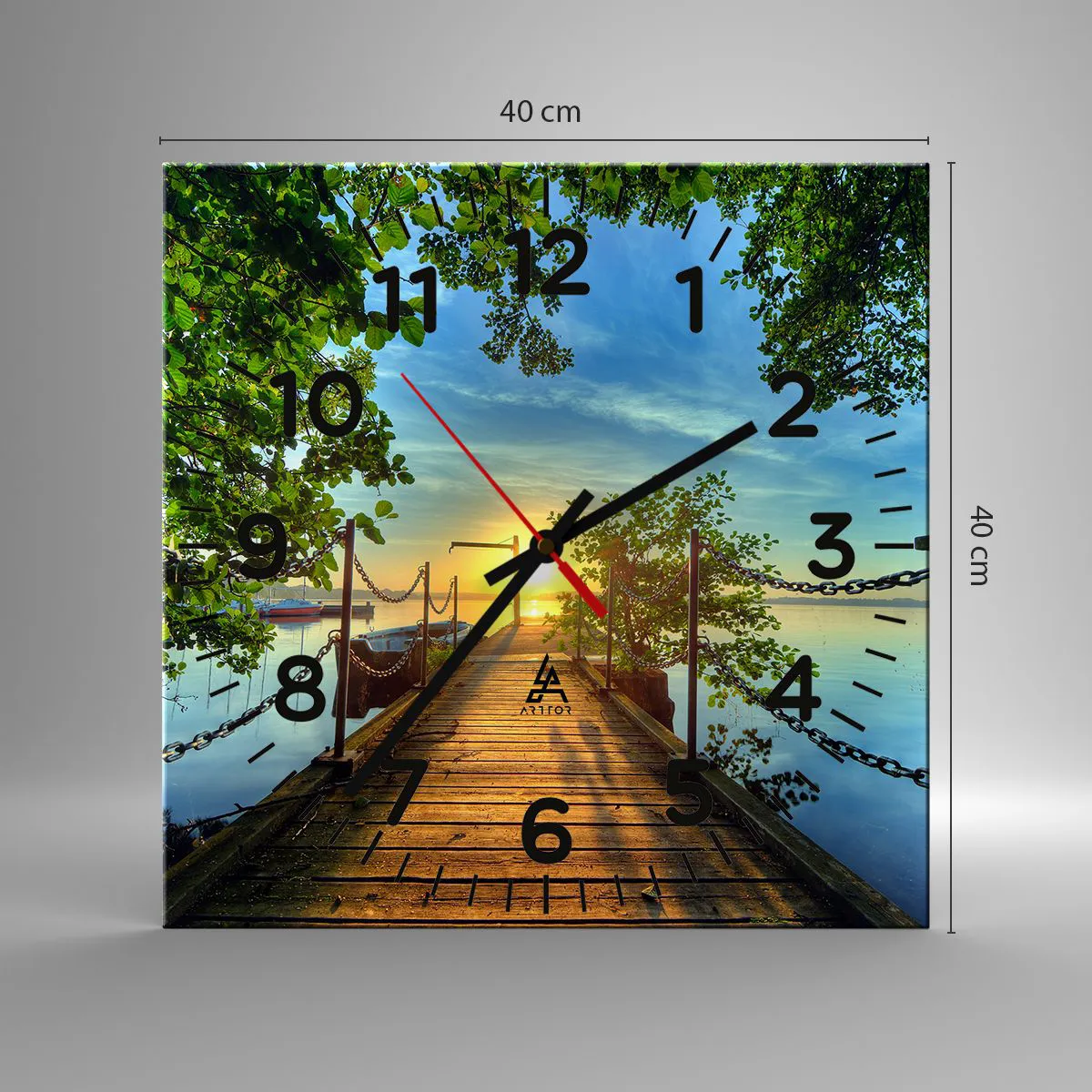 Relógio de parede - Relógio em vidro - Oeste sobre a água - 40x40 cm