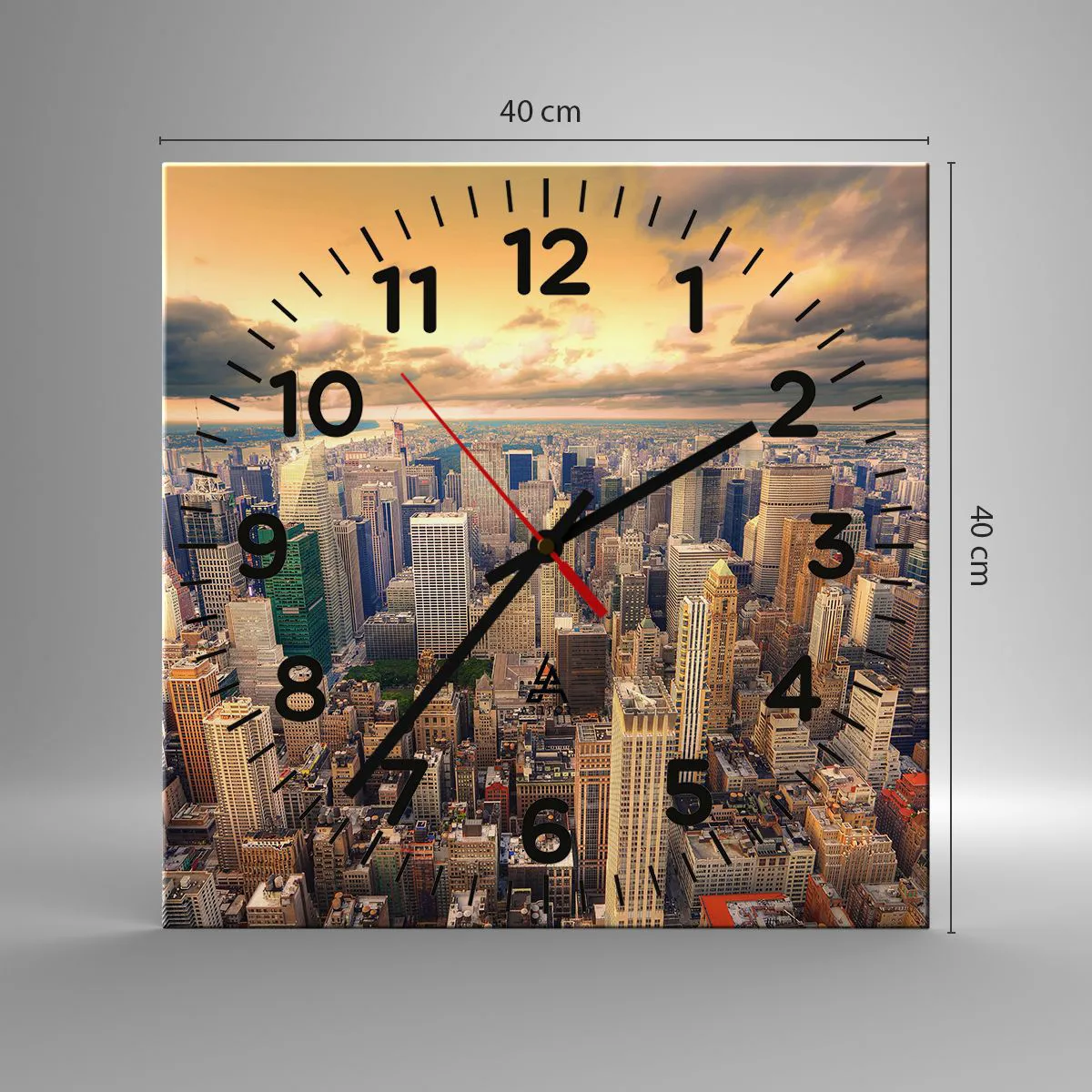 Relógio de parede - Relógio em vidro - Metrópole dourada - 40x40 cm