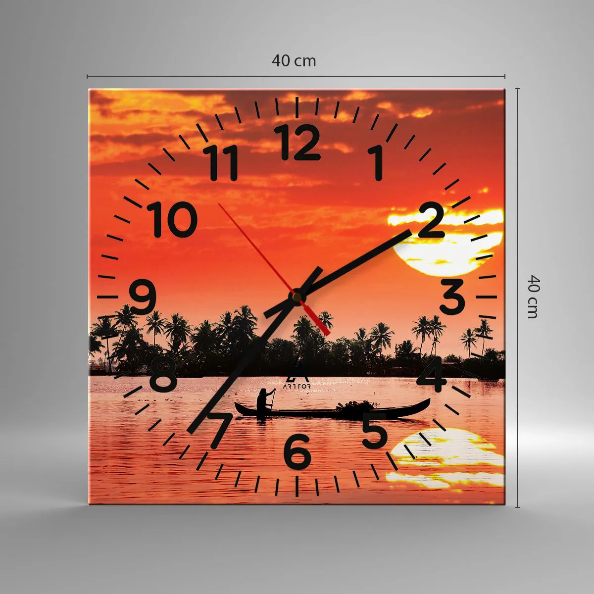Ceas de perete - Ceas pe sticlă - Liniștea tropicelor la apus de soare - 40x40 cm