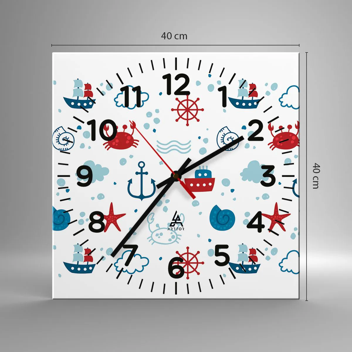 Relógio de parede - Relógio em vidro - Conto de fadas do mar - 40x40 cm