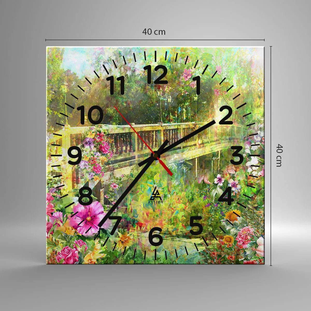 Väggklocka - Klocka på glas - Vårsuckarnas bro - 40x40 cm