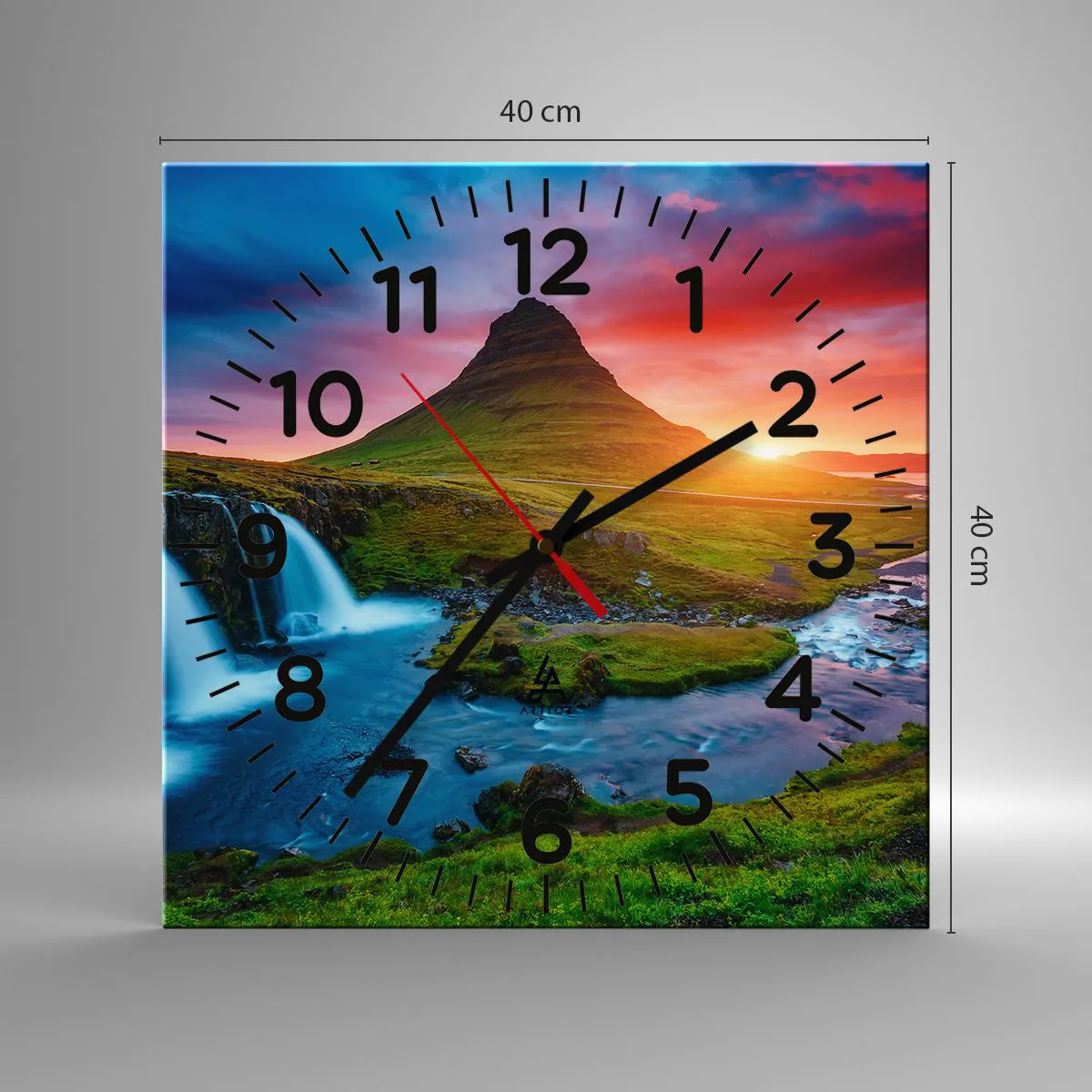 Relógio de parede - Relógio em vidro - Islândia - fogo e água - 40x40 cm