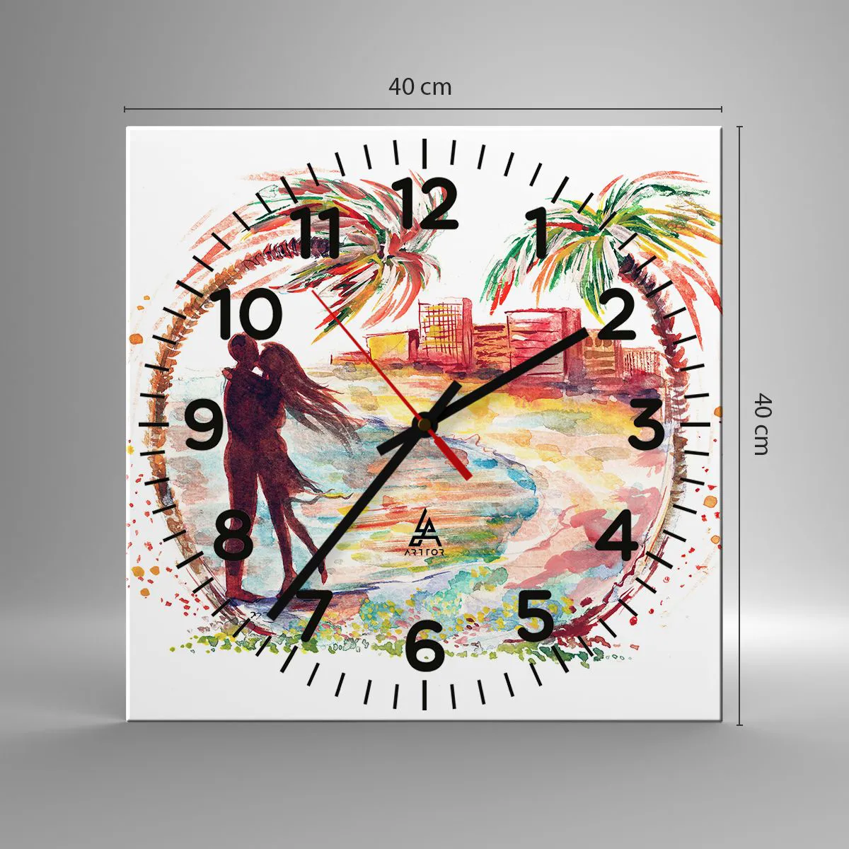 Wanduhr - Glasuhr - Romantischer Urlaub - 40x40 cm