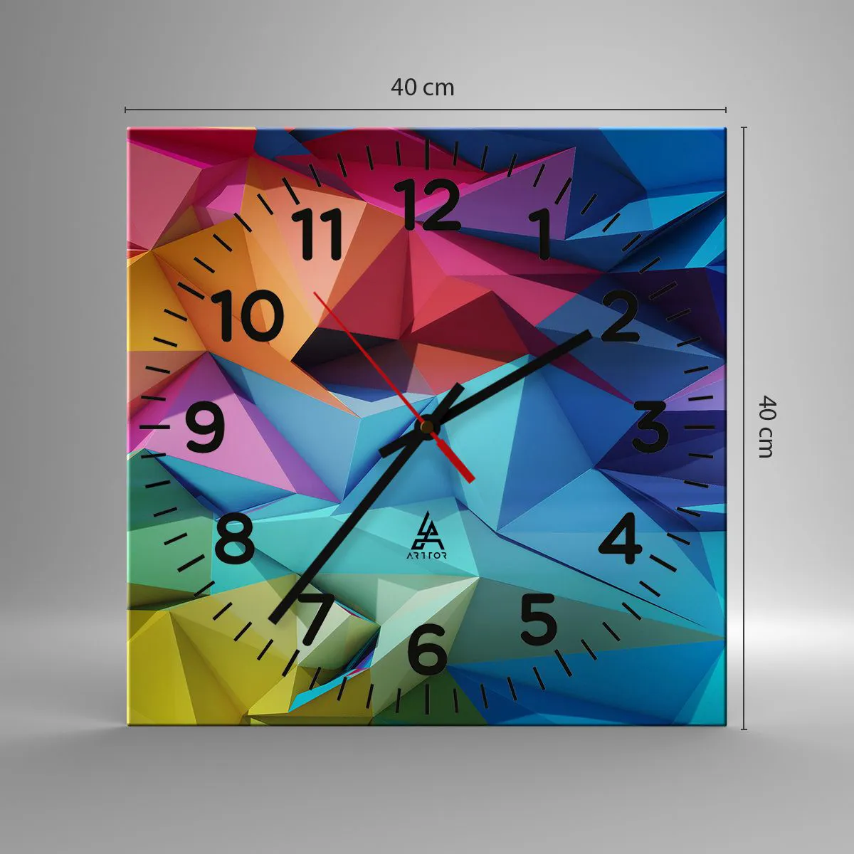 Relógio de parede - Relógio em vidro - Arco-íris de origami - 40x40 cm