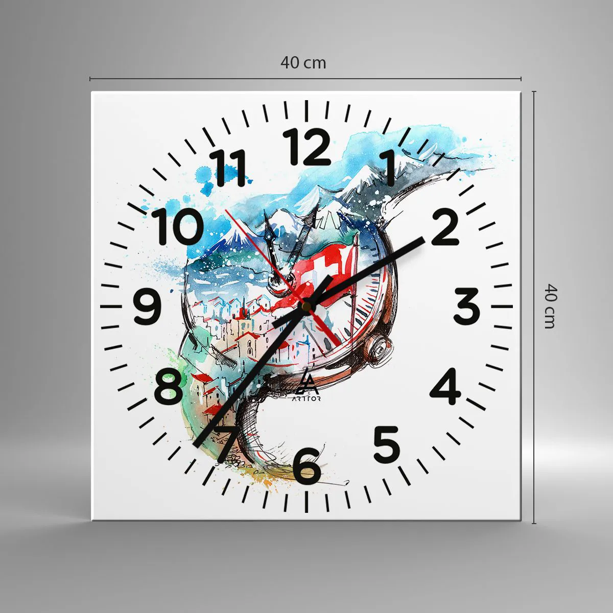 Wanduhr - Glasuhr - Der Geist der Schweiz - 40x40 cm