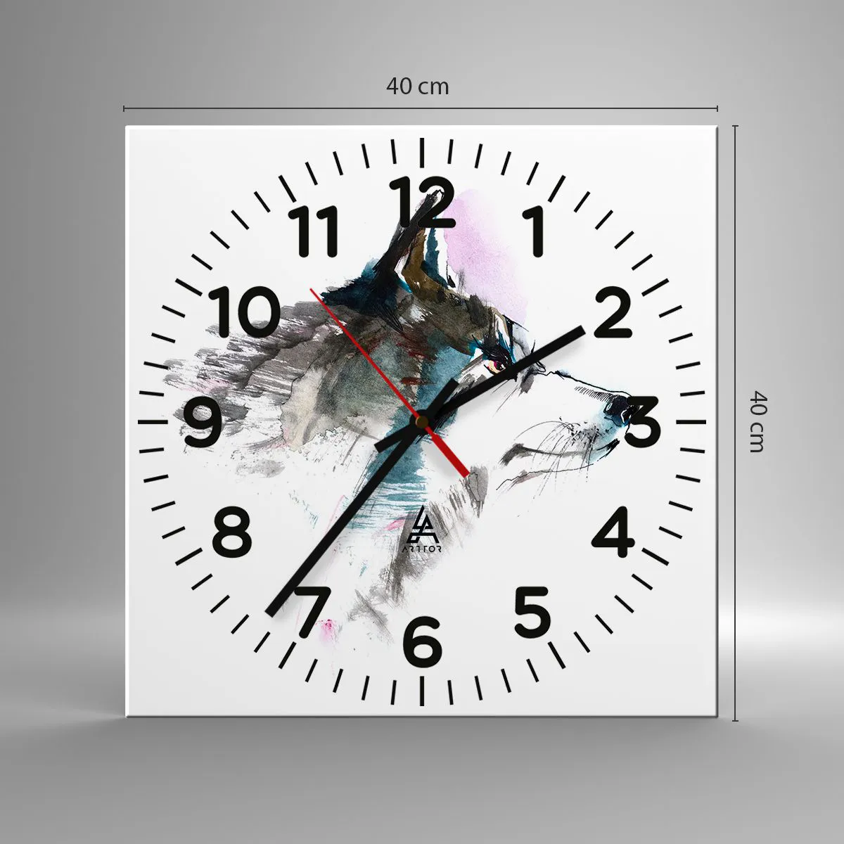 Wall clock - Clock on glass - Here Comes a Wolf - 40x40 cm